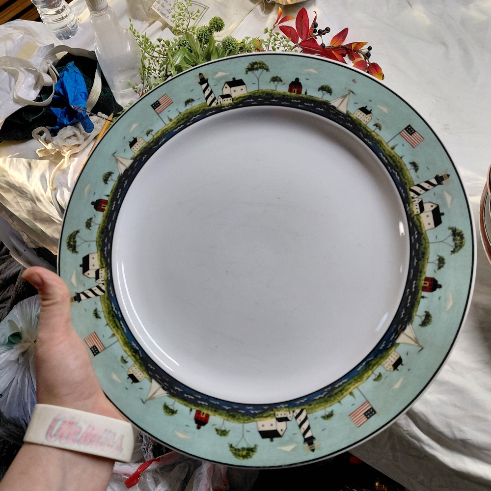 Sakura "Coastal Breeze" dinner plate. This pattern  nautical/lighthouse theme.